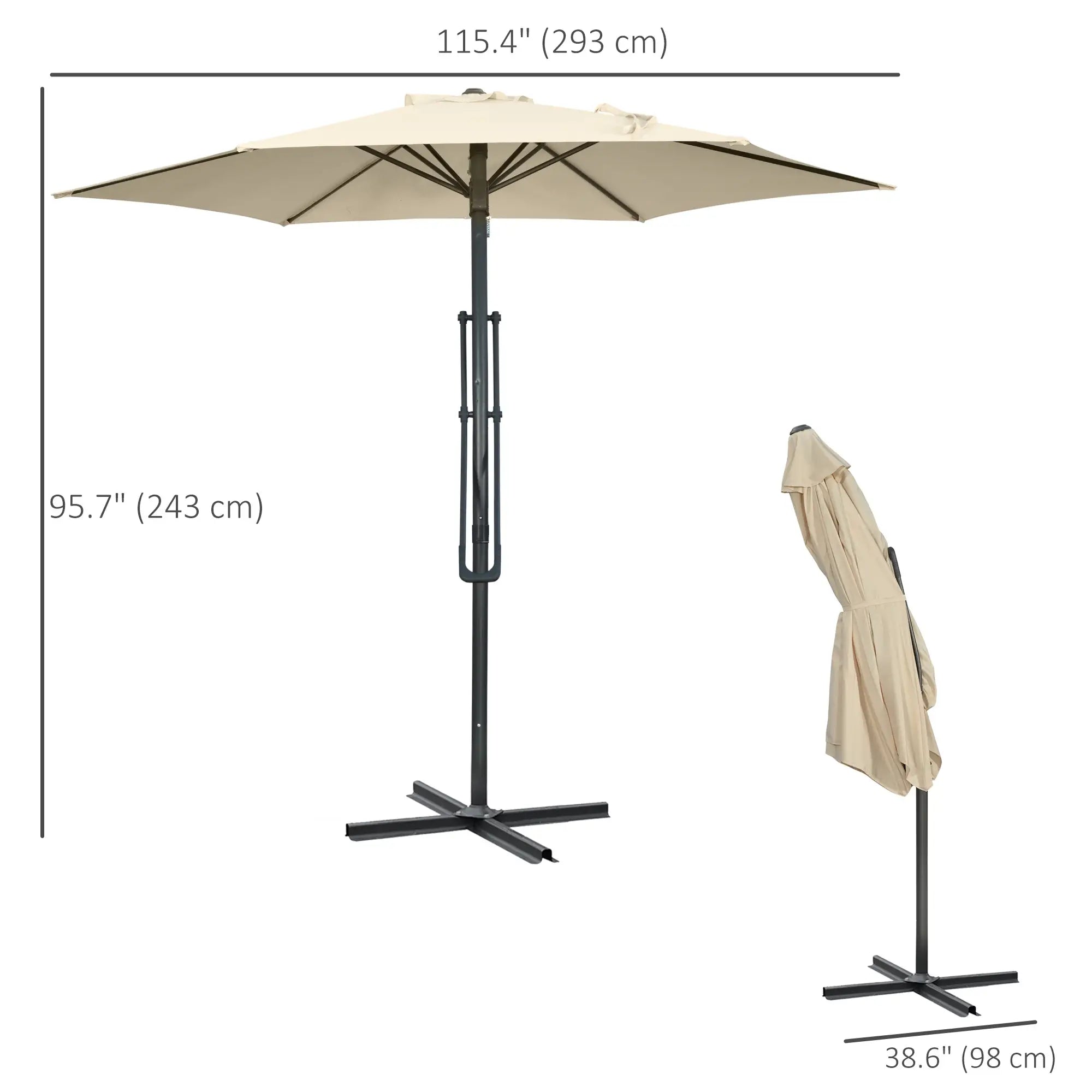 10ft Cantilever Patio Umbrella, Crank Handle, Cross Base, Cream White Sun Umbrellas at Gallery Canada