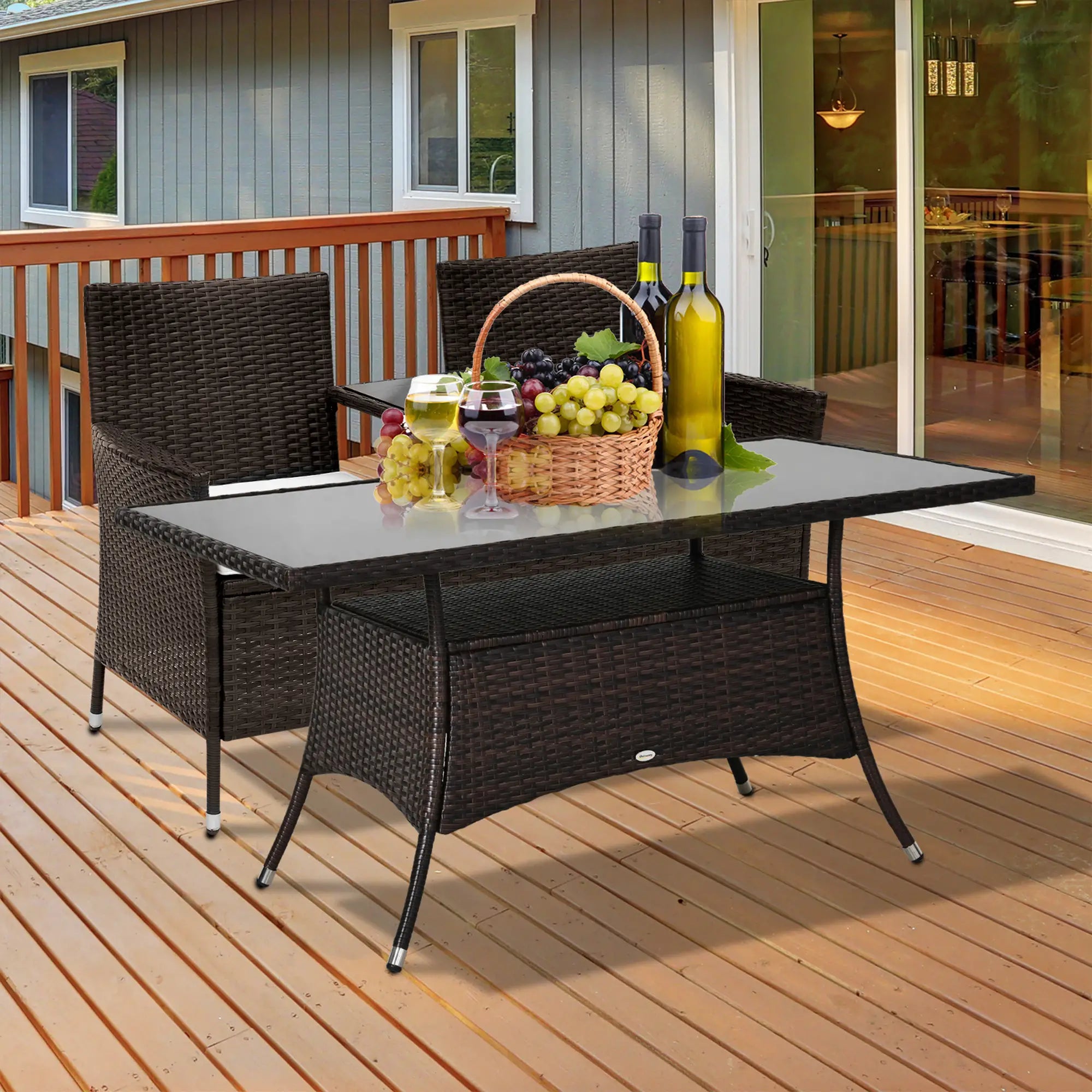 Patio Rattan Dining Table With Glass Top, 59x34x29, Brown Patio Dinning Tables at Gallery Canada