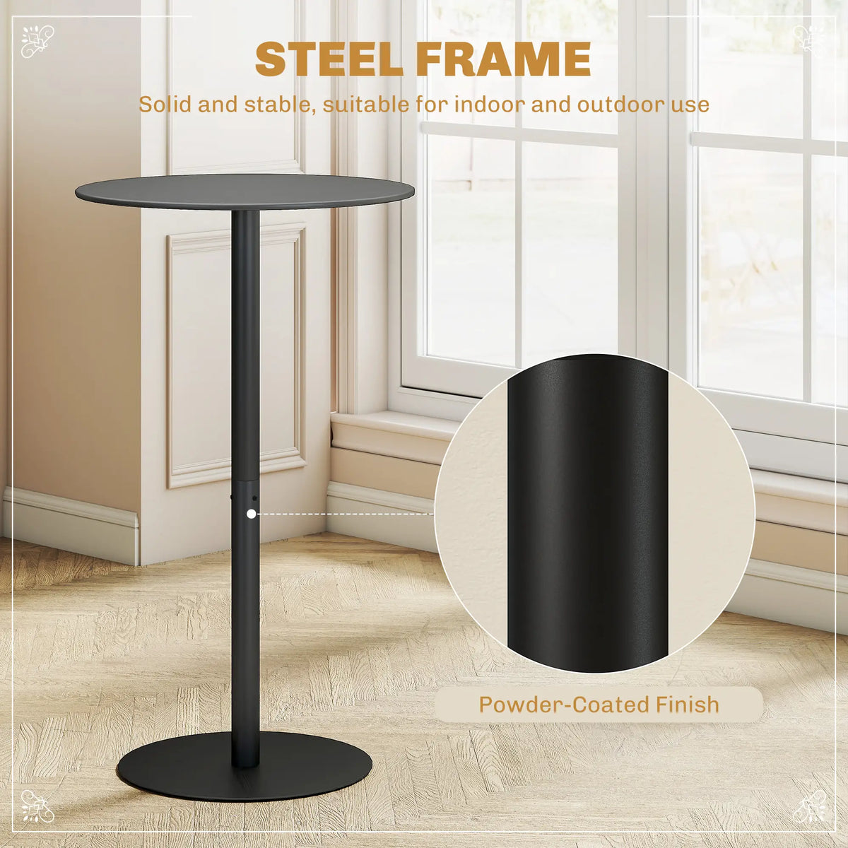 Round Bar Table for 2, Steel Frame, Easy Assembly, Black Bar Tables at Gallery Canada