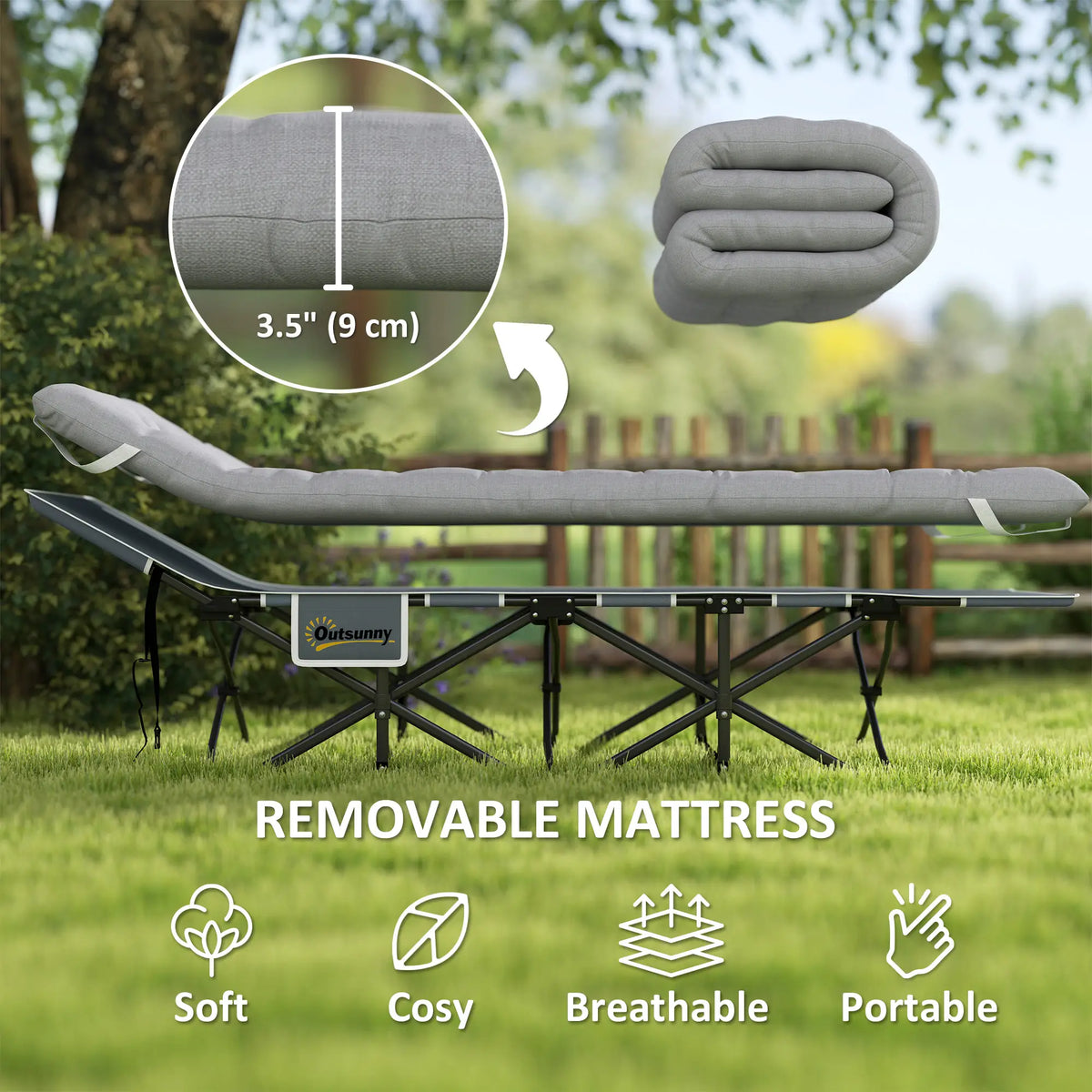 25.6" Wide Folding Camping Cot, Mattress Included, Light Grey Camping Cots at Gallery Canada