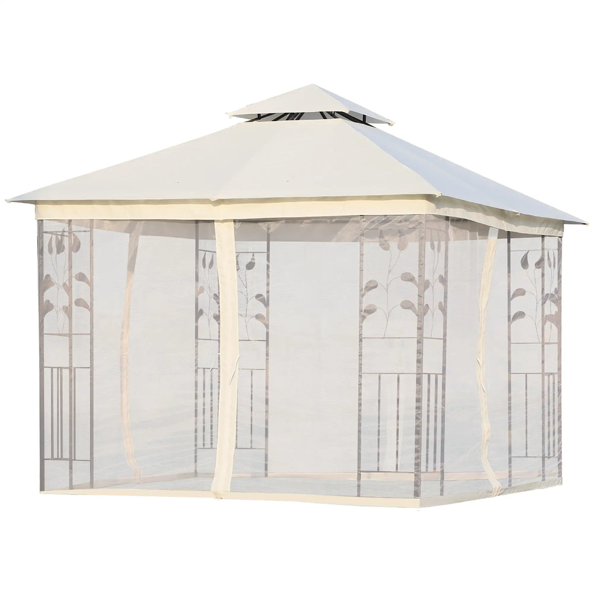 10'x10' Steel Patio Gazebo, Soft-Top, 2-Tier Polyester Roof, White Gazebos at Gallery Canada