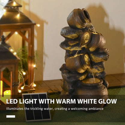 28.3" Solar Water Fountain, 4-Tier Resin Cascading Jars with LED Lights Water Fountains at Gallery Canada