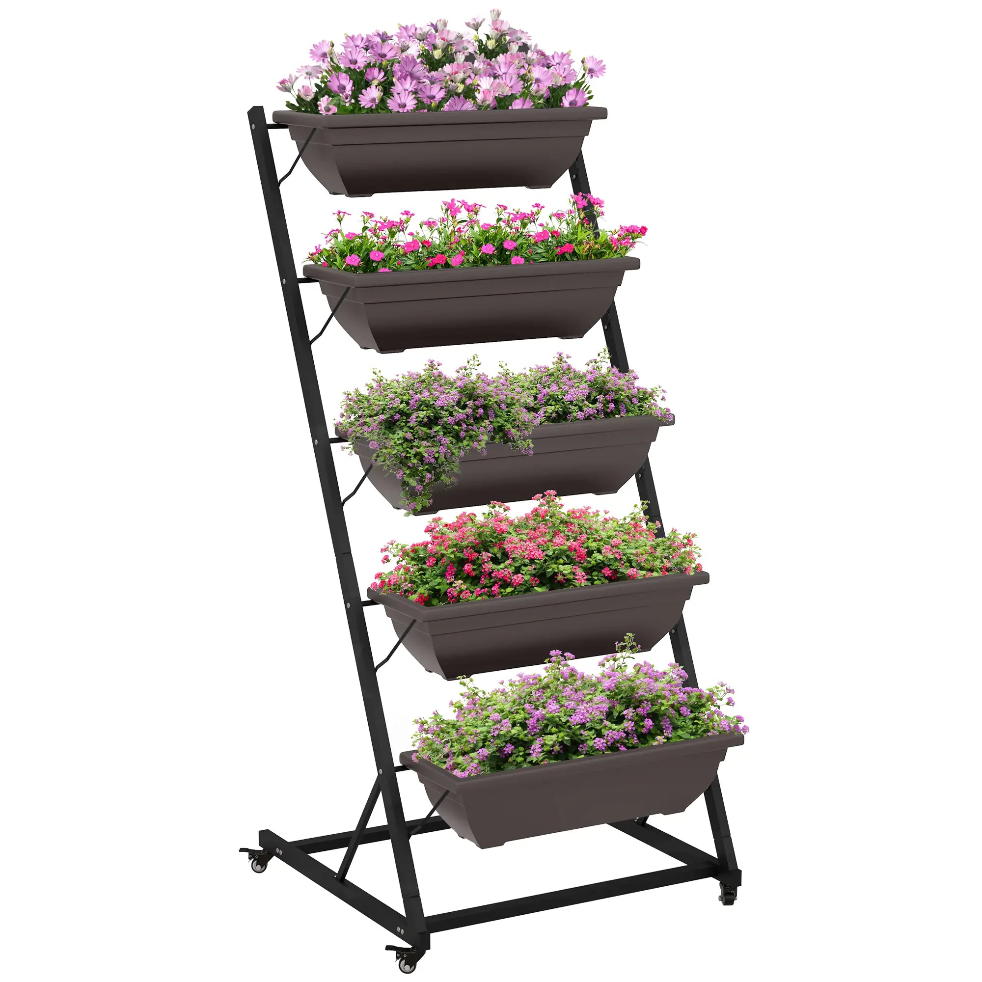 5-Tier Vertical Garden Planter, 5 Boxes, Wheels, Outdoor, Brown Plant Stands at Gallery Canada