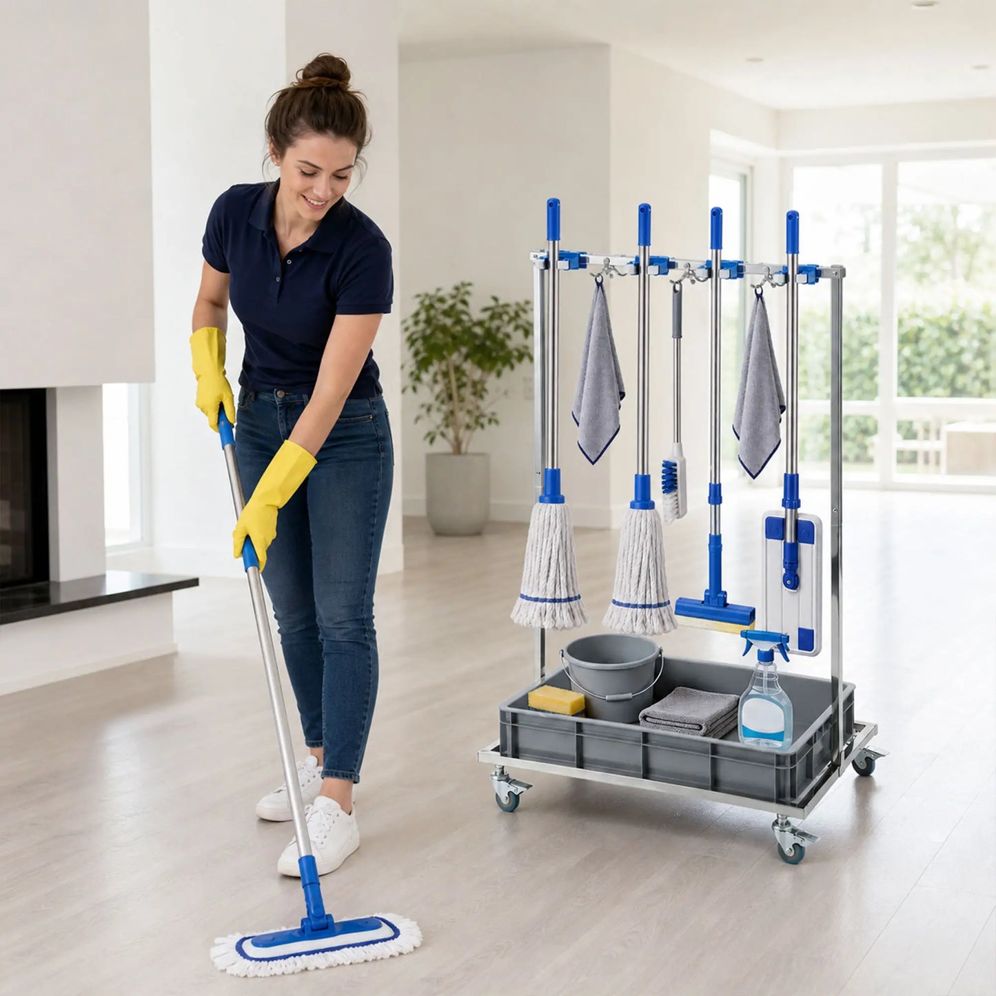 Cleaning Rolling Janitor Cart With Locking Wheels And Drip Tray Household Supplies at Gallery Canada
