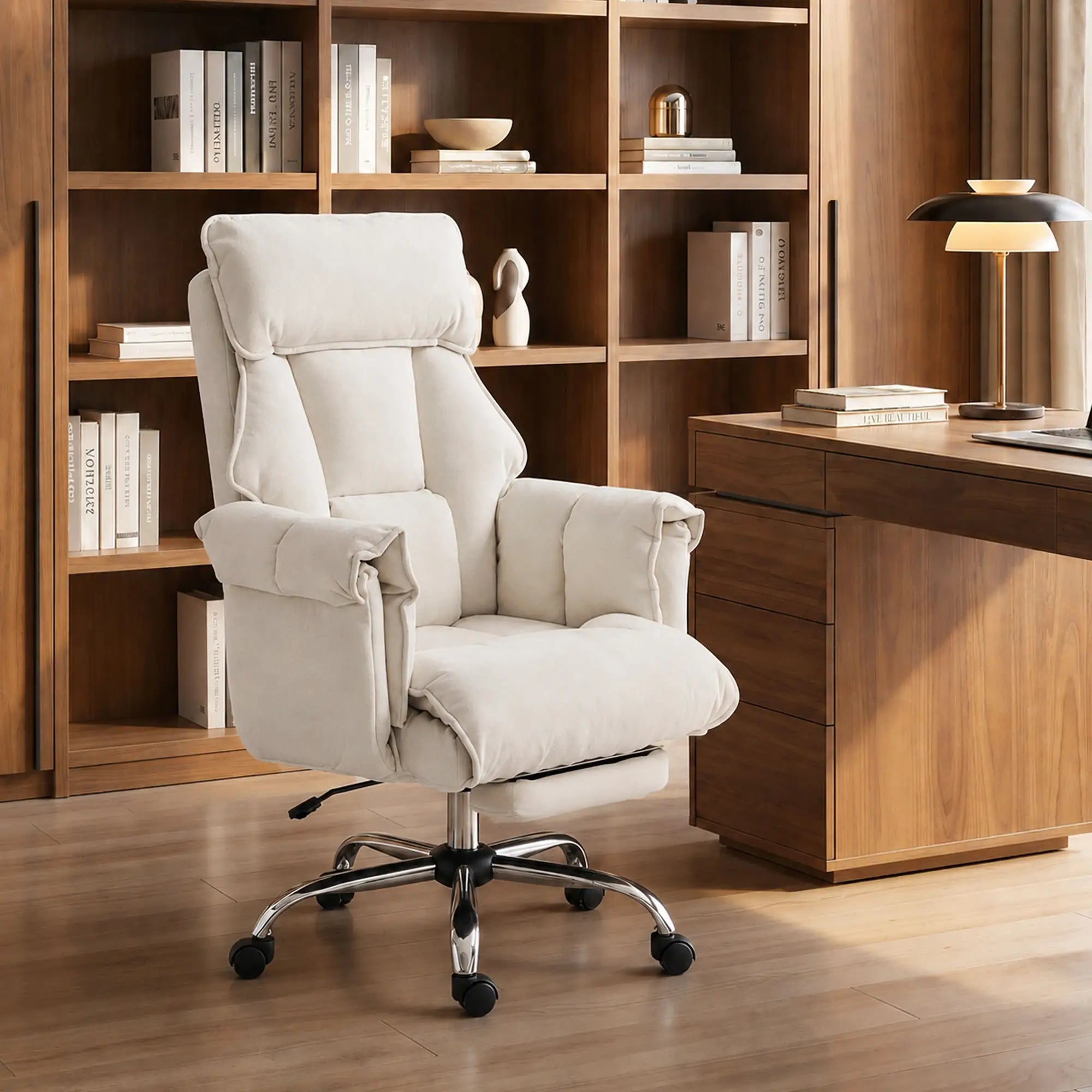 Desk Chair With Footrest, Adjustable Backrest, Cream White, Cream White Executive & Manager Chairs at Gallery Canada