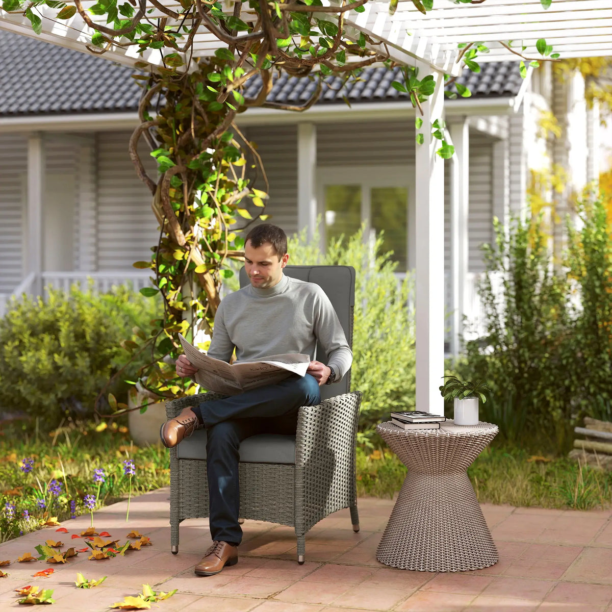 Wicker Outdoor Recliner Chair, Adjustable Backrest With Cushion, Grey Wicker Chaise Loungers at Gallery Canada