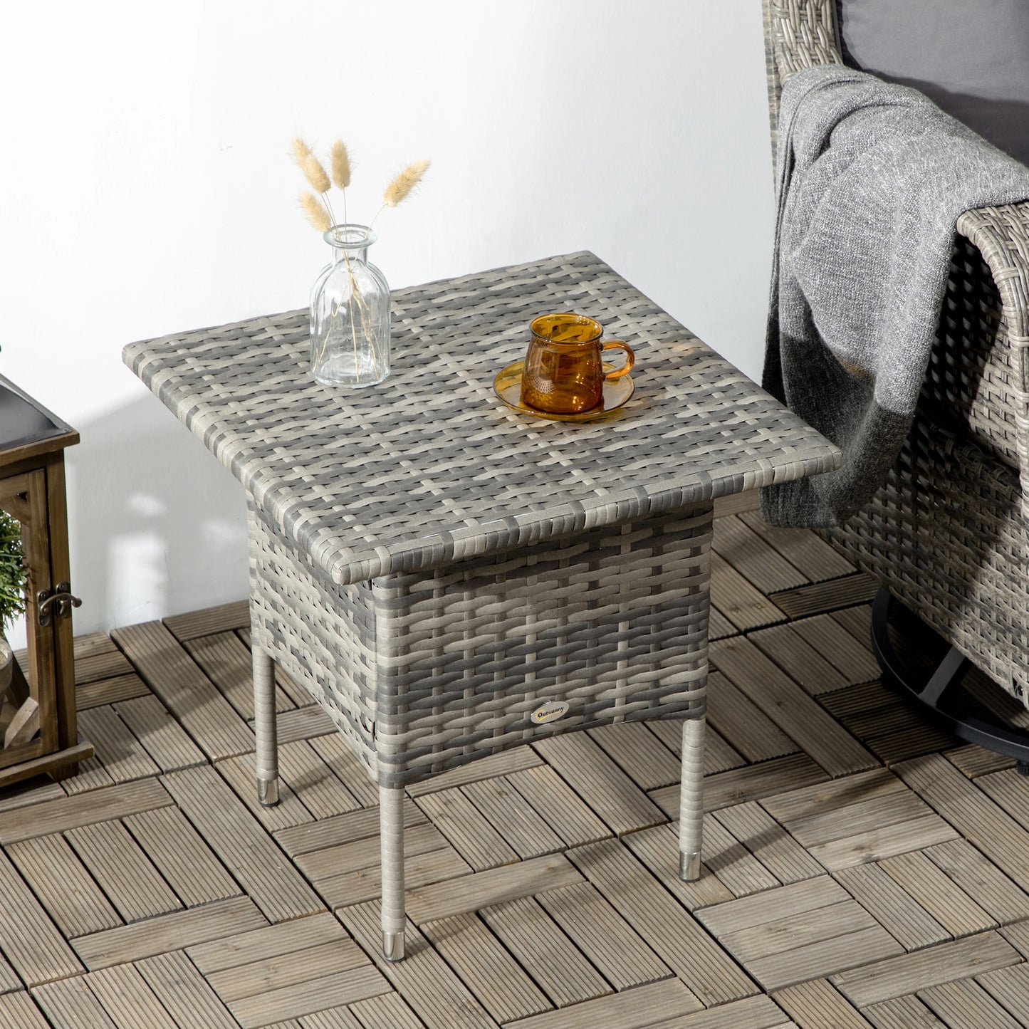 20" Patio Wicker Coffee Table, Outdoor, Mixed Grey, Grey Patio Side Tables at Gallery Canada