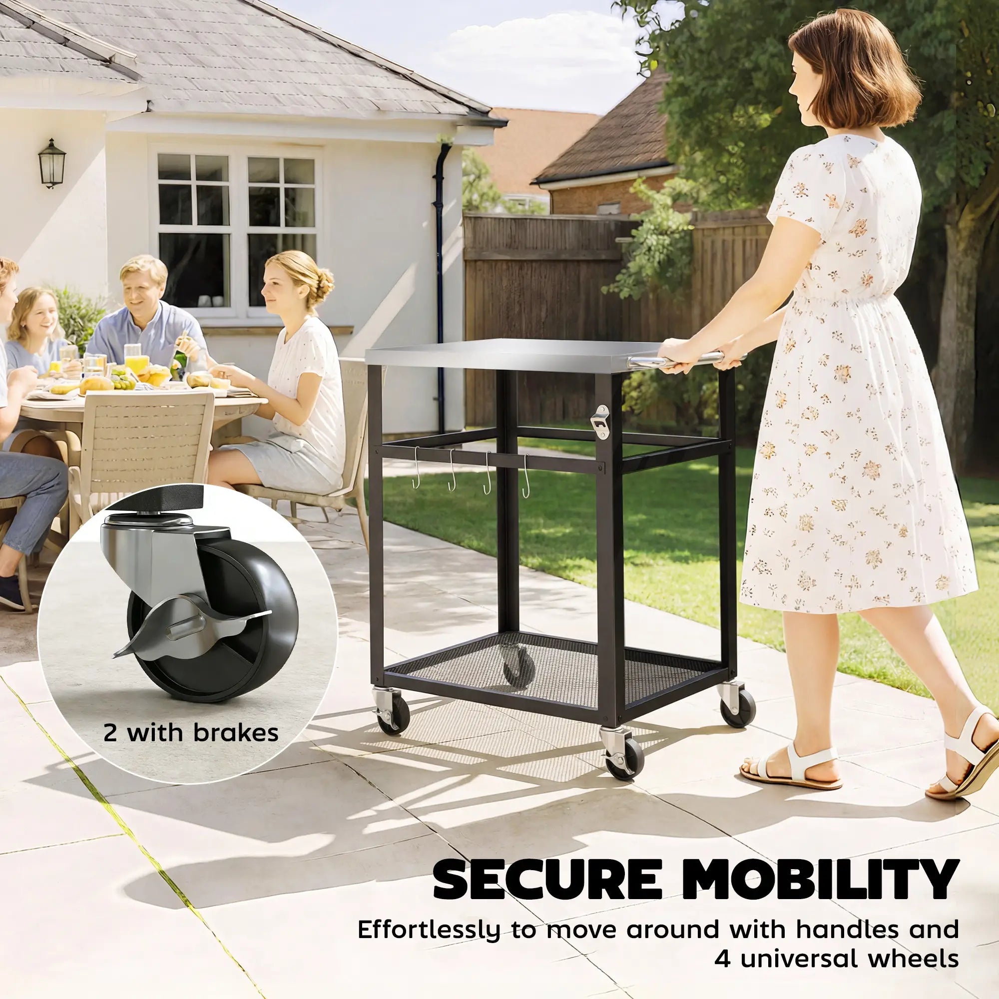Outdoor Grill Cart, Stainless Steel Tabletop, 2-Tier Prep Station, Black Outdoor Grill Carts at Gallery Canada