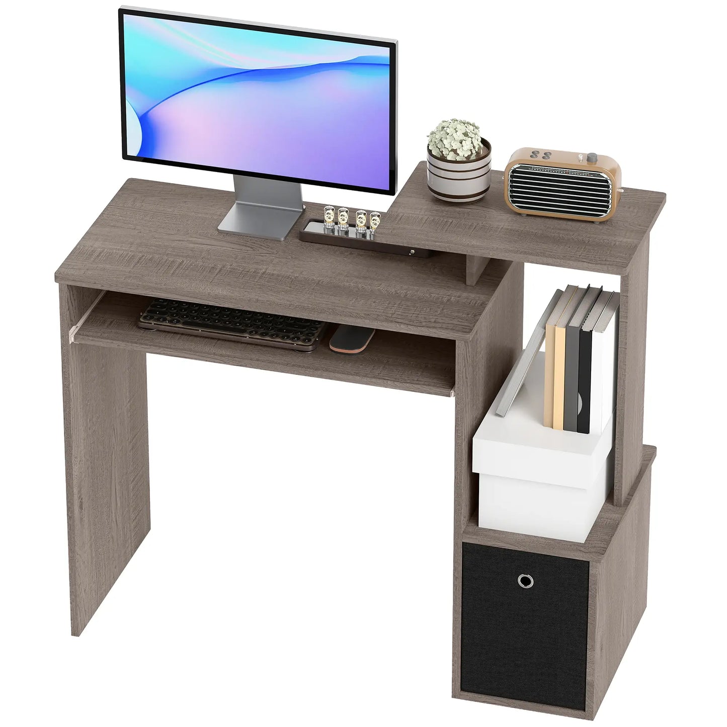 Computer Desk, Sliding Keyboard Tray, Storage Drawer, Grey Computer Desks Grey at Gallery Canada