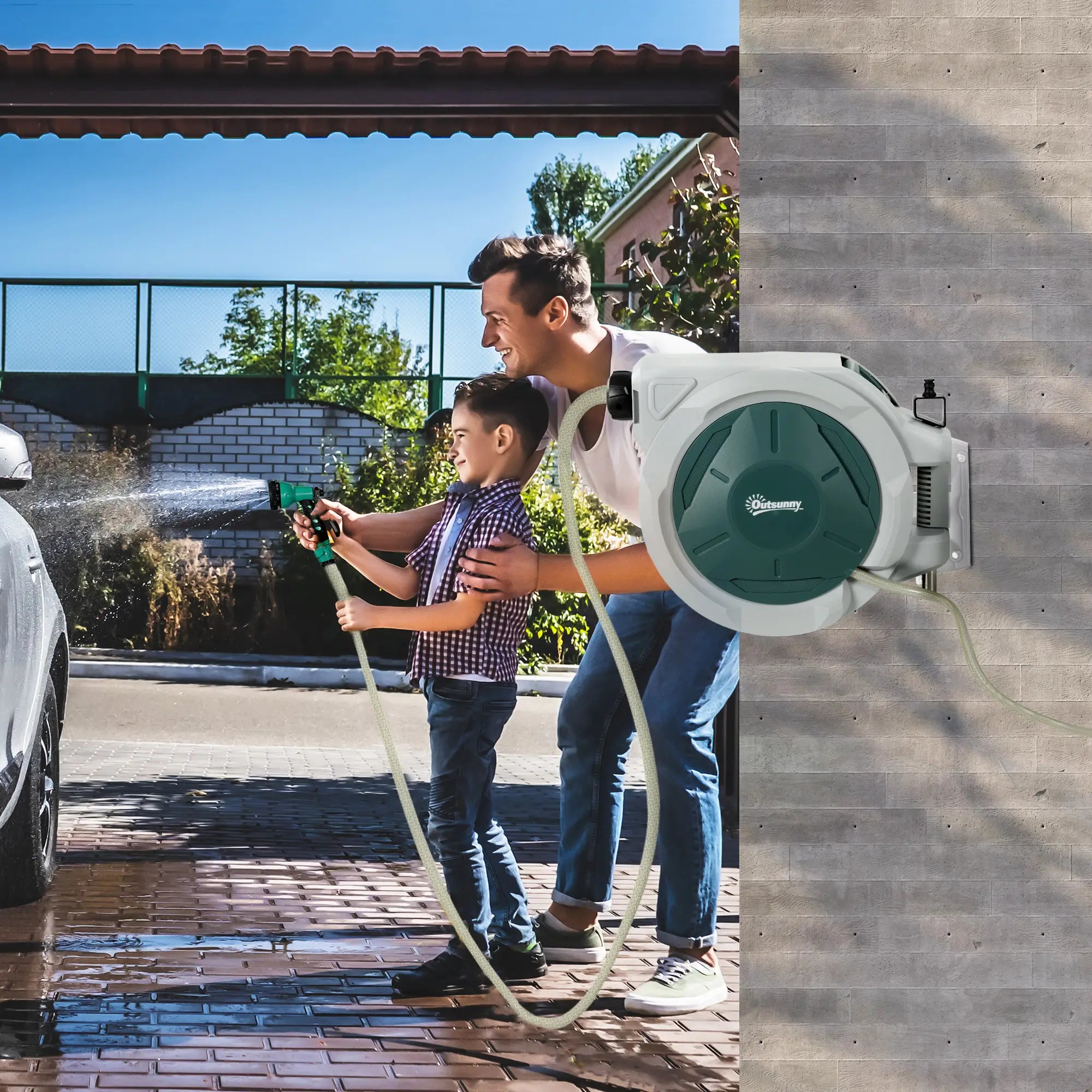 1/2 in x 65ft Wall Mounted Garden Hose Reel, Retractable Auto Rewind, Green Garden Accessories at Gallery Canada