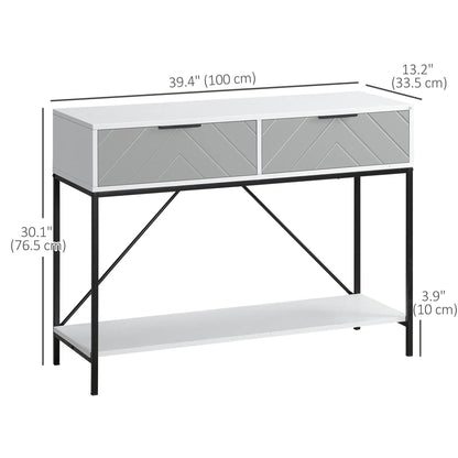 Modern Console Table with 2 Drawers, 2 Tier Entryway Table with Shelf, White Console Tables at Gallery Canada