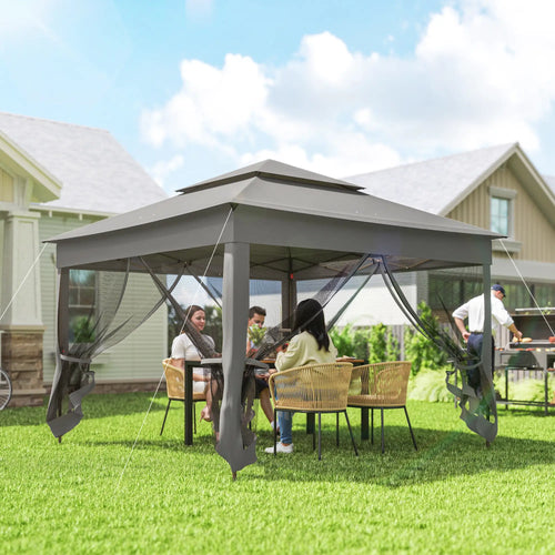 11' x 11' Pop Up Canopy, 2-Tier Soft Top Shelter, Dark Grey