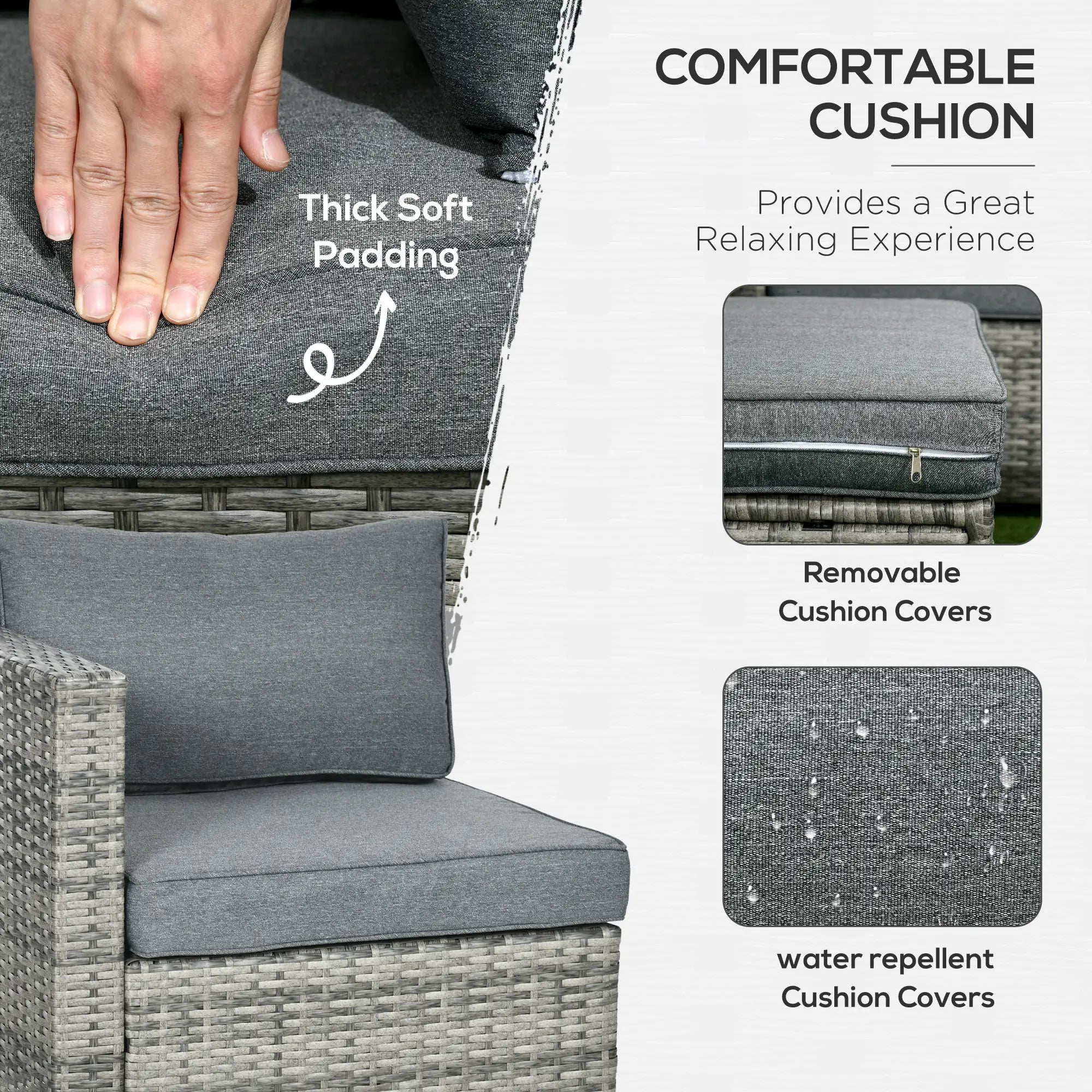 6-Piece Patio Rattan Sofa Set with Cushions, Grey Glass Table, Grey Patio Furniture Sets at Gallery Canada