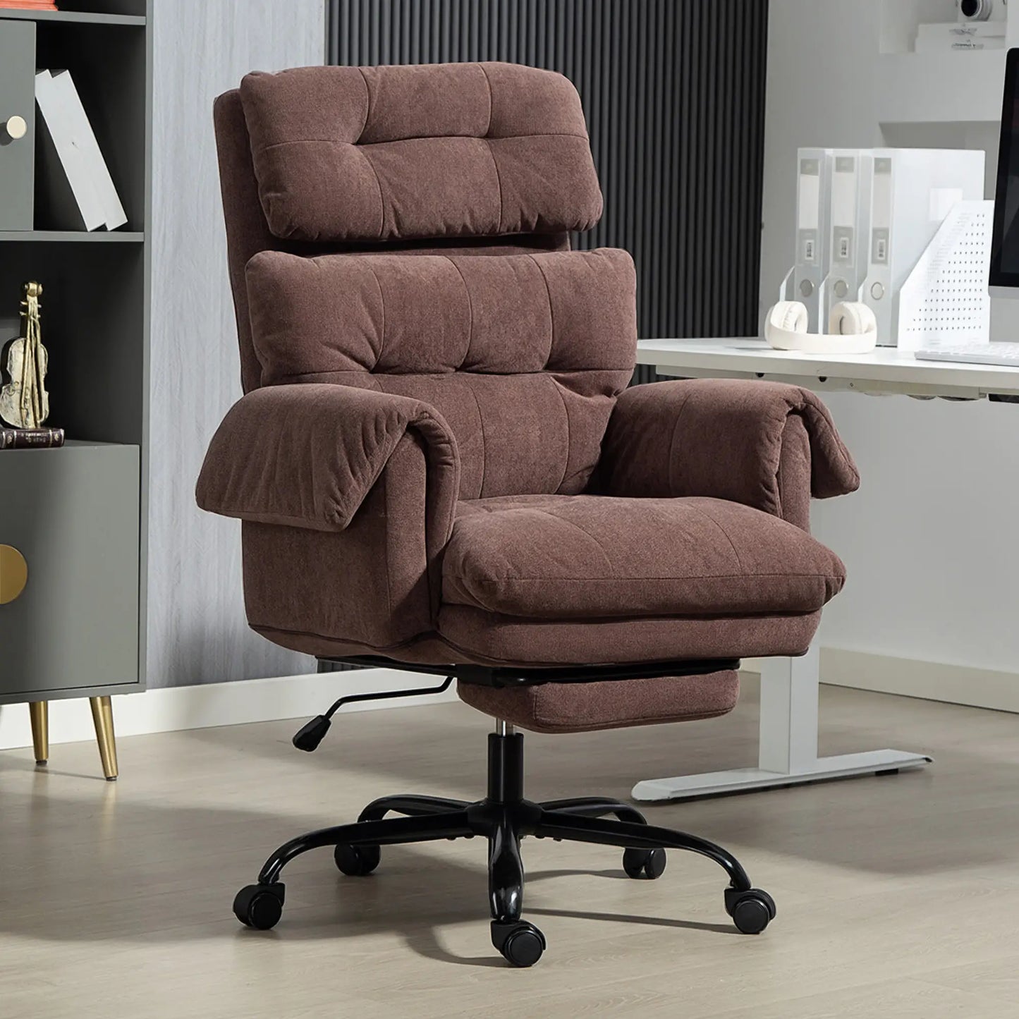 Reclining Executive Computer Desk Chair, Ergonomic Office Chair with Footrest and Thickly Padded, Coffee Office Chairs at Gallery Canada