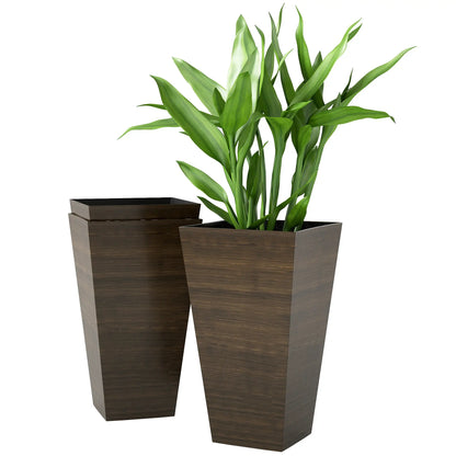 Tall Planter Set Of 3, 28 Inch Taper Planter With Drainage Holes, Brown Planter Set at Gallery Canada