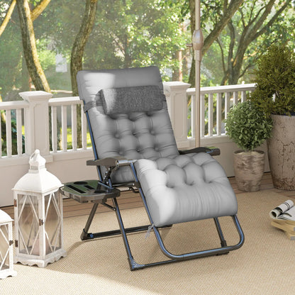 Padded Folding Recliner Chair, Adjustable Backrest, Grey Lounger Chairs at Gallery Canada