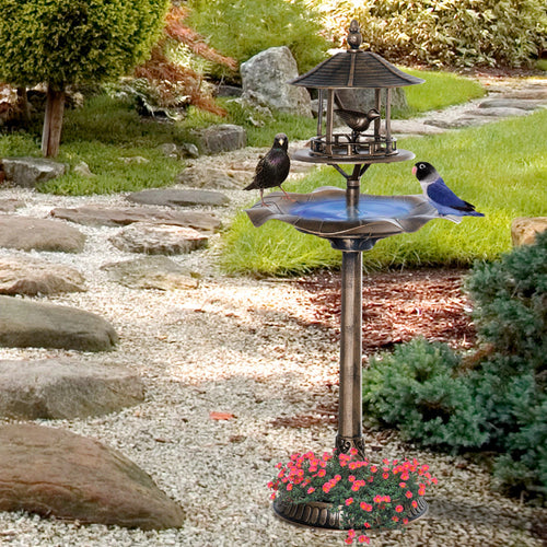 3-in-1 Garden Bird Bath Bowl, Large Water Basin, Gold