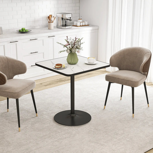 Modern Dining Table For 4, White Marble Effect Tabletop, Round Base, White