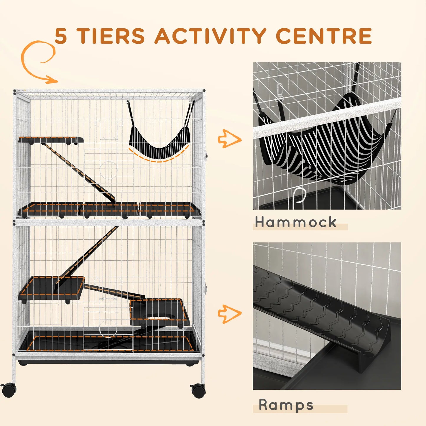 5-Tier Rolling Small Animal Cage, Guinea Pig Ferret Cage, Light Grey Houses & Habitats at Gallery Canada