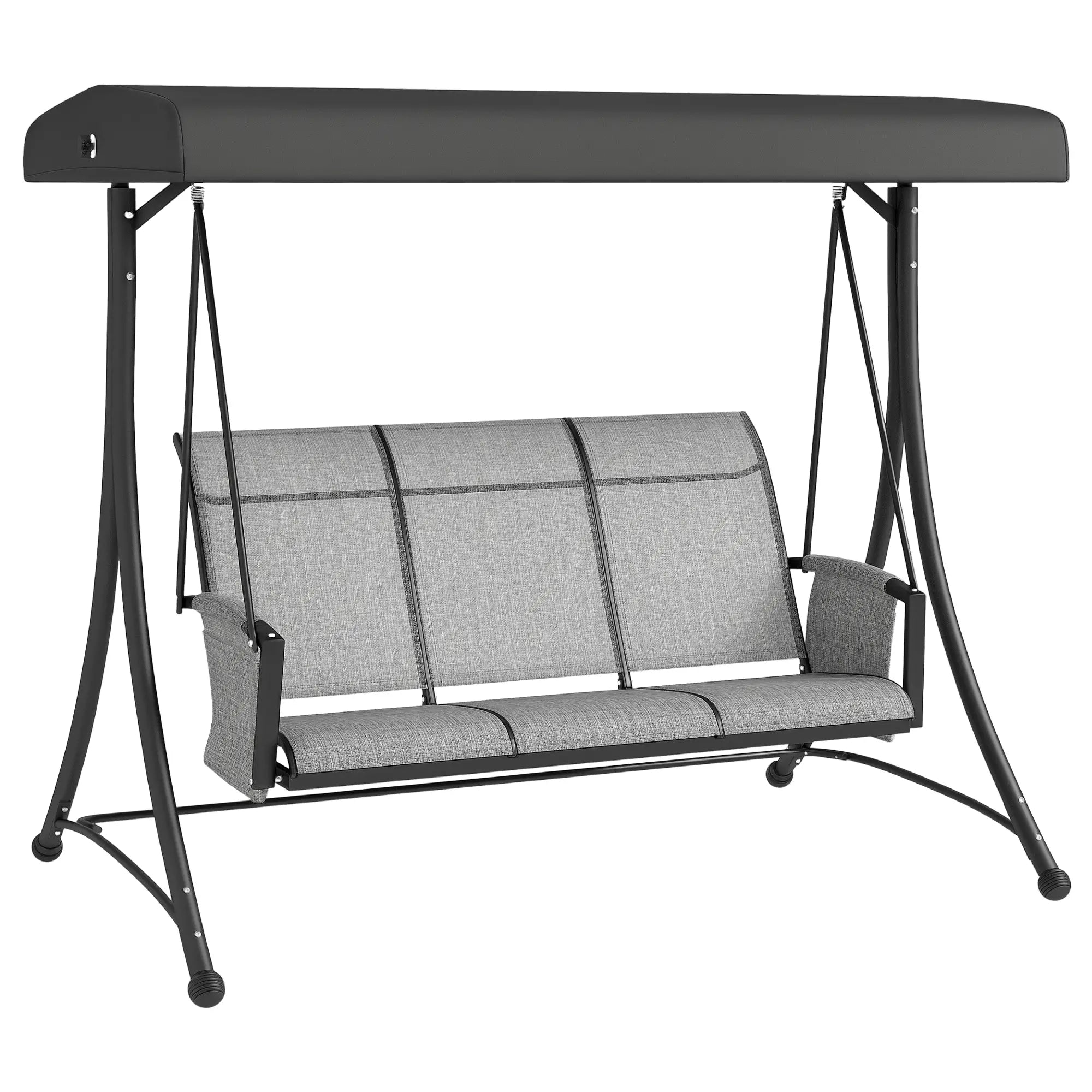 3 Person Porch Swing, Adjustable Canopy, Mixed Grey, Grey Porch Swings with Canopy Black, Mixed Grey at Gallery Canada
