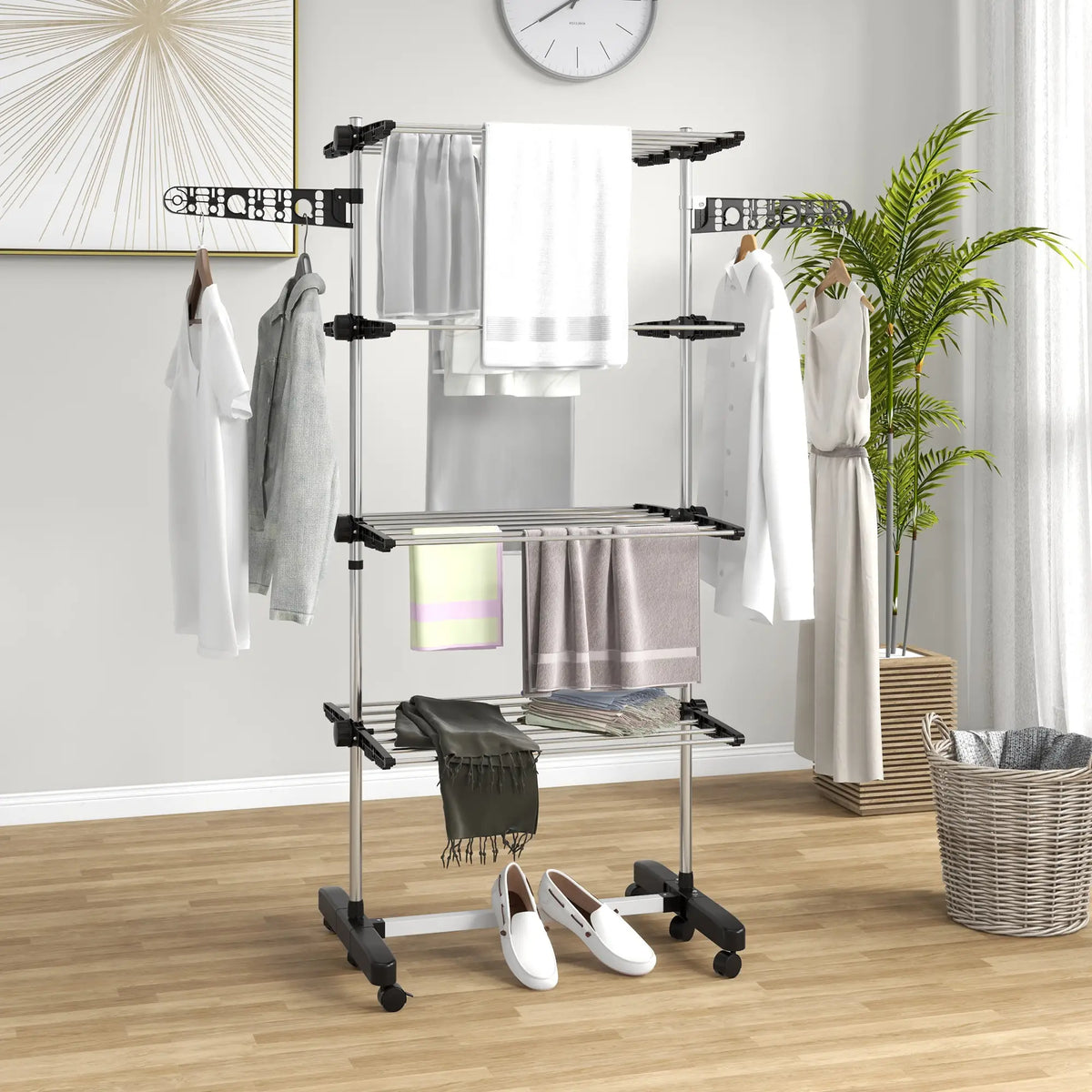 Stainless Steel Folding Clothes Drying Rack, Side Wings, Castors, Indoor Outdoor, Black Bath Accessories at Gallery Canada