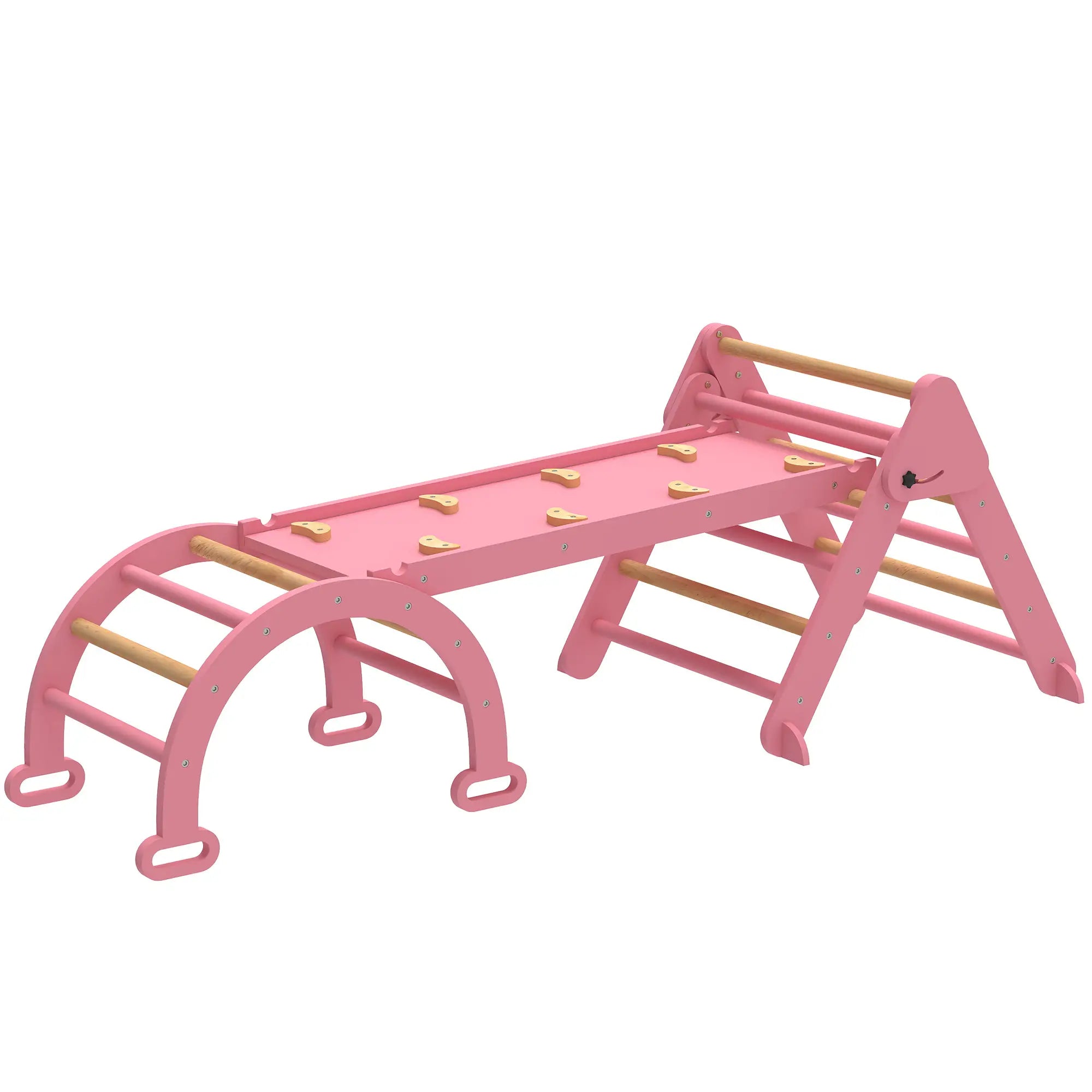 7-in-1 Pikler Triangle Set, Foldable Wooden Climbing Toys, Pink Kids Gym & Playmats Pink at Gallery Canada