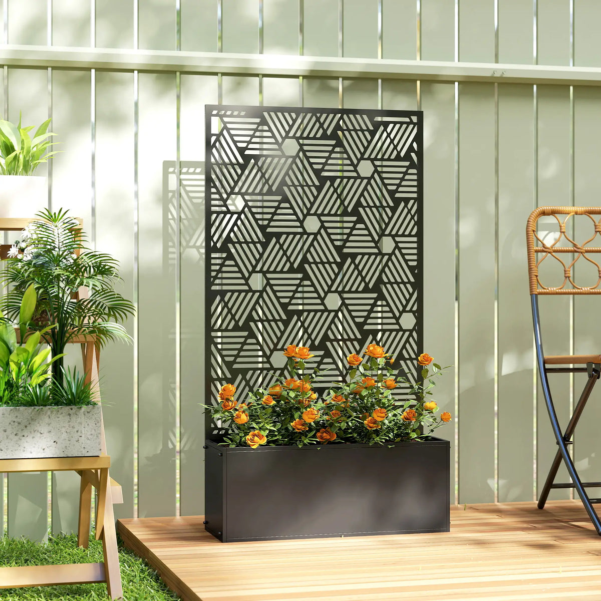 Metal Planter Box With Trellis, 44.5" Tall, Raised Garden Bed Galvanized Planter Boxes at Gallery Canada