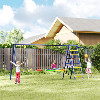 6 in 1 Kids Swing Set, Saucer Swing, Belt Swing, Disc Rope Swing, Ladder, Net, Basketball Hoop Gym Sets & Swings at Gallery Canada