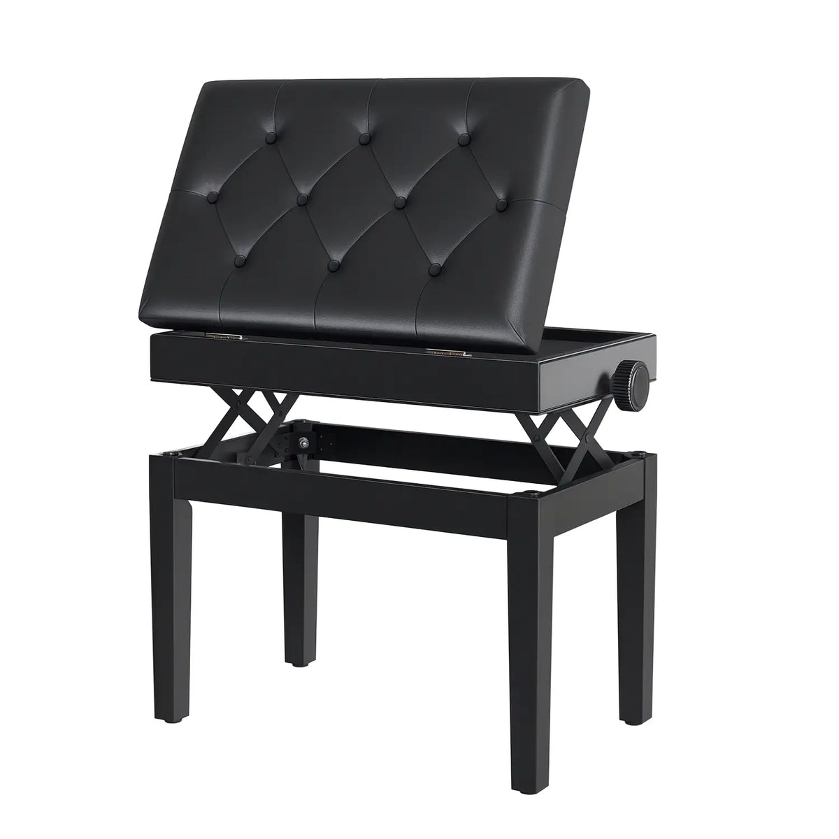 Adjustable Piano Bench with Storage, PU Leather, Black Piano Benches Black at Gallery Canada