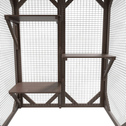 Indoor Outdoor Cat Cage, Catio Enclosure, Small Animal Hutch for Rabbit, Kitten, 3-Level, Lock, Camel Outdoor Cat Enclosures at Gallery Canada