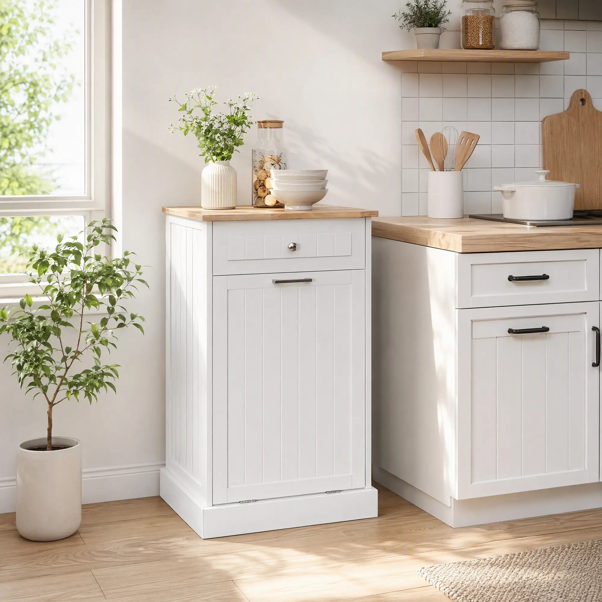 Kitchen Tilt Out Trash Bin Cabinet, Free Standing, White Storage Cabinets at Gallery Canada
