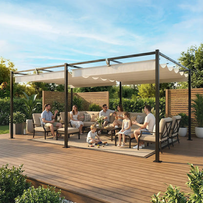 19' x 10' Pergola, Retractable Canopy, UV50+, Cream Pergolas at Gallery Canada