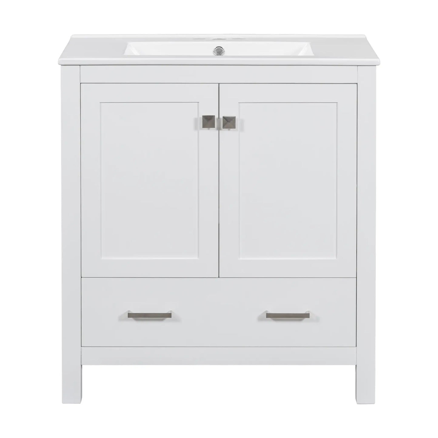 Single Sink Bathroom Vanity, Solid Wood, Soft-Close Doors, 30" L x 18.5" W x 34" H, White Sink Cabinets White at Gallery Canada