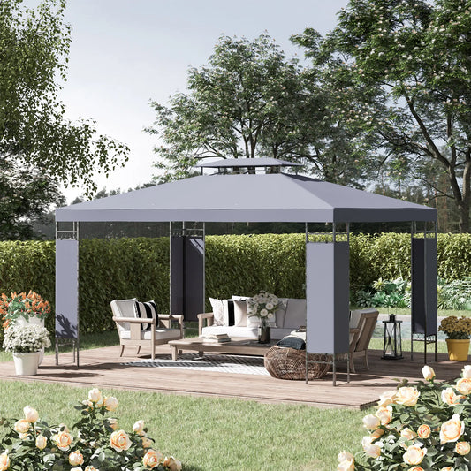 10' x 13' Grey Outdoor Gazebo, Double Roof Patio Canopy Shelter, Grey Gazebos Grey, Black at Gallery Canada