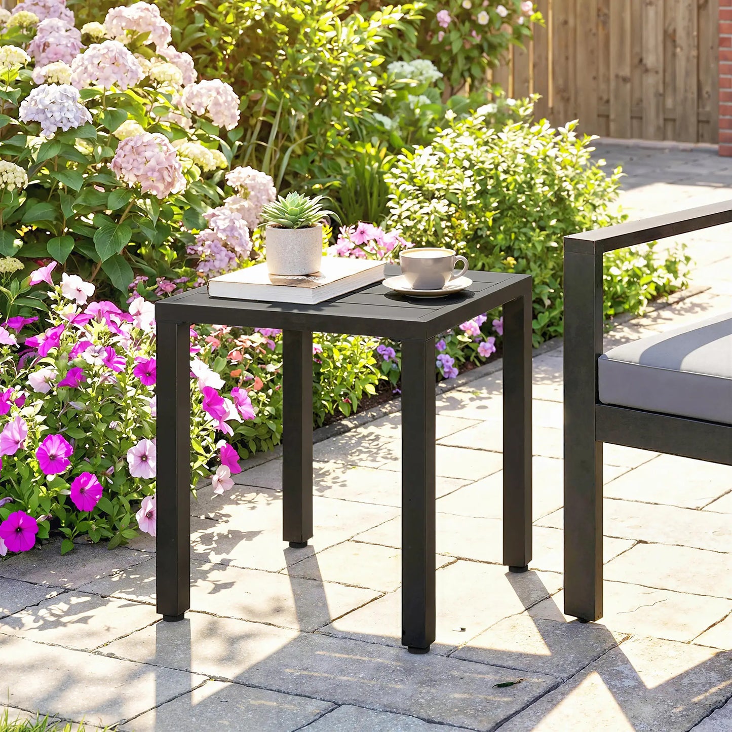 Metal Outdoor Side Table, 45.5 cm Square, Patio Garden Poolside, Black Patio Side Tables at Gallery Canada