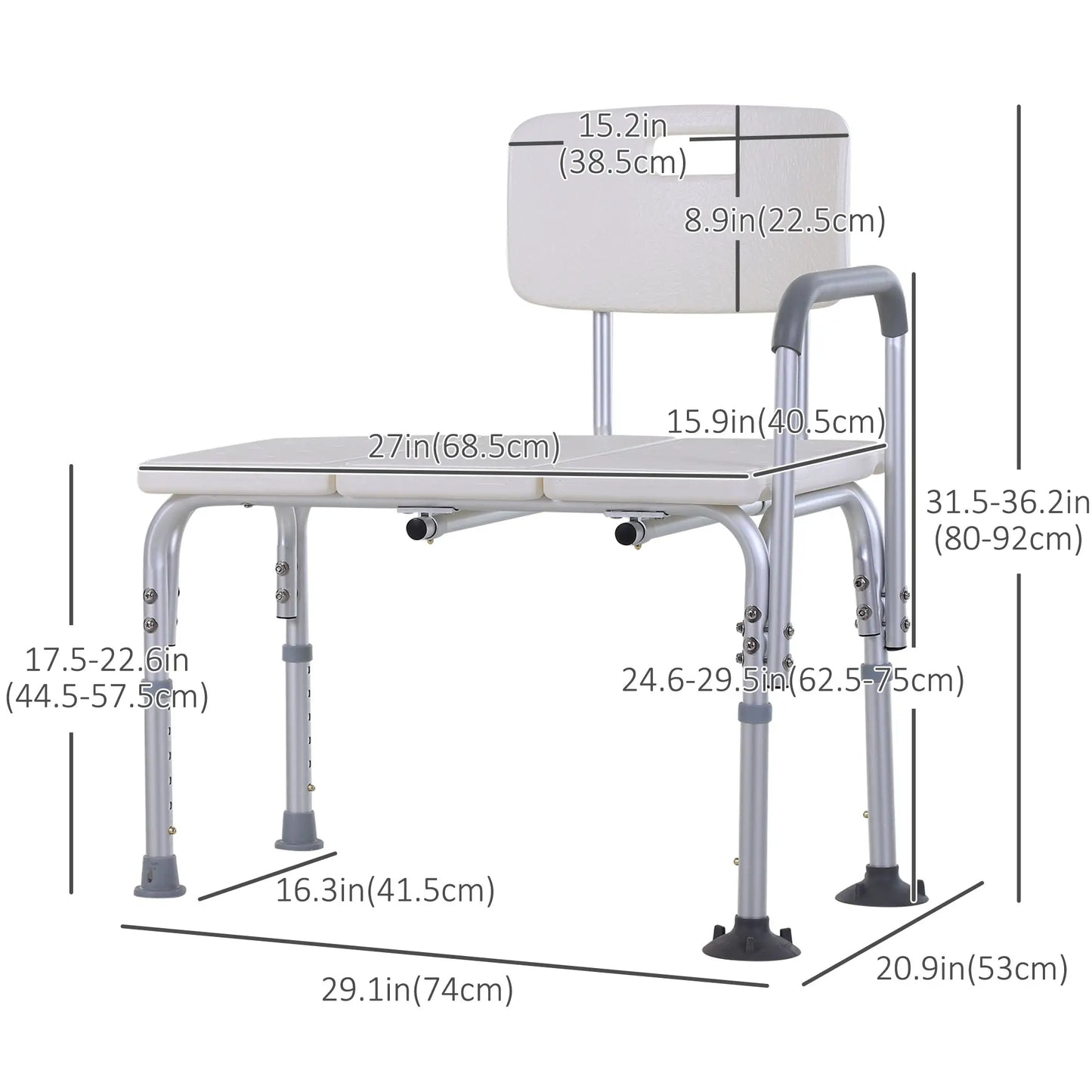 6-Level Adjustable Bath and Shower Transfer Bench Aluminum Chair with Non-Slip Feet, Armrest &; Backrest White Bath Chairs at Gallery Canada