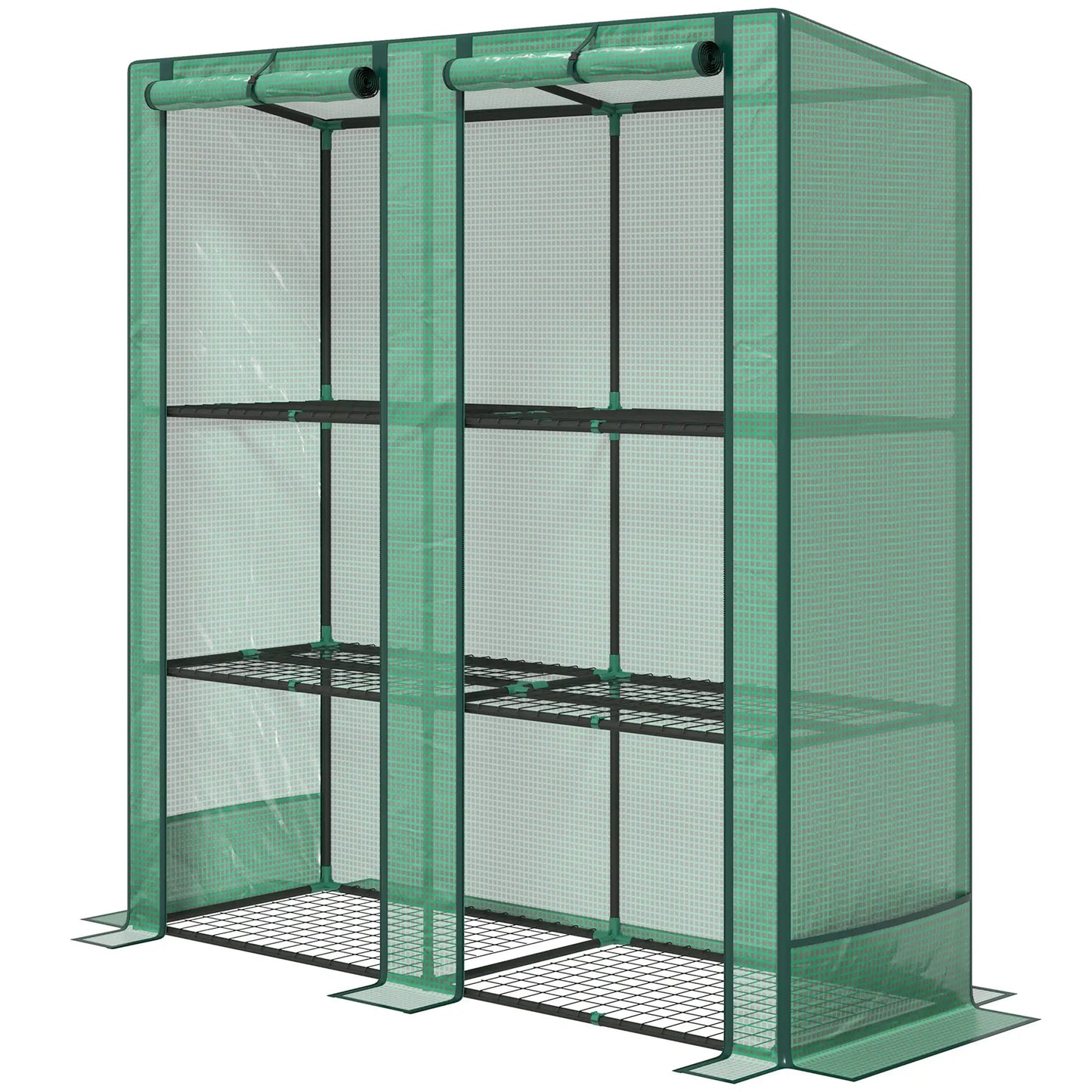 Lean-To Greenhouse, 3 Tier Shelves, 2 Roll-Up Doors, Indoor Outdoor, Green Greenhouses Green at Gallery Canada