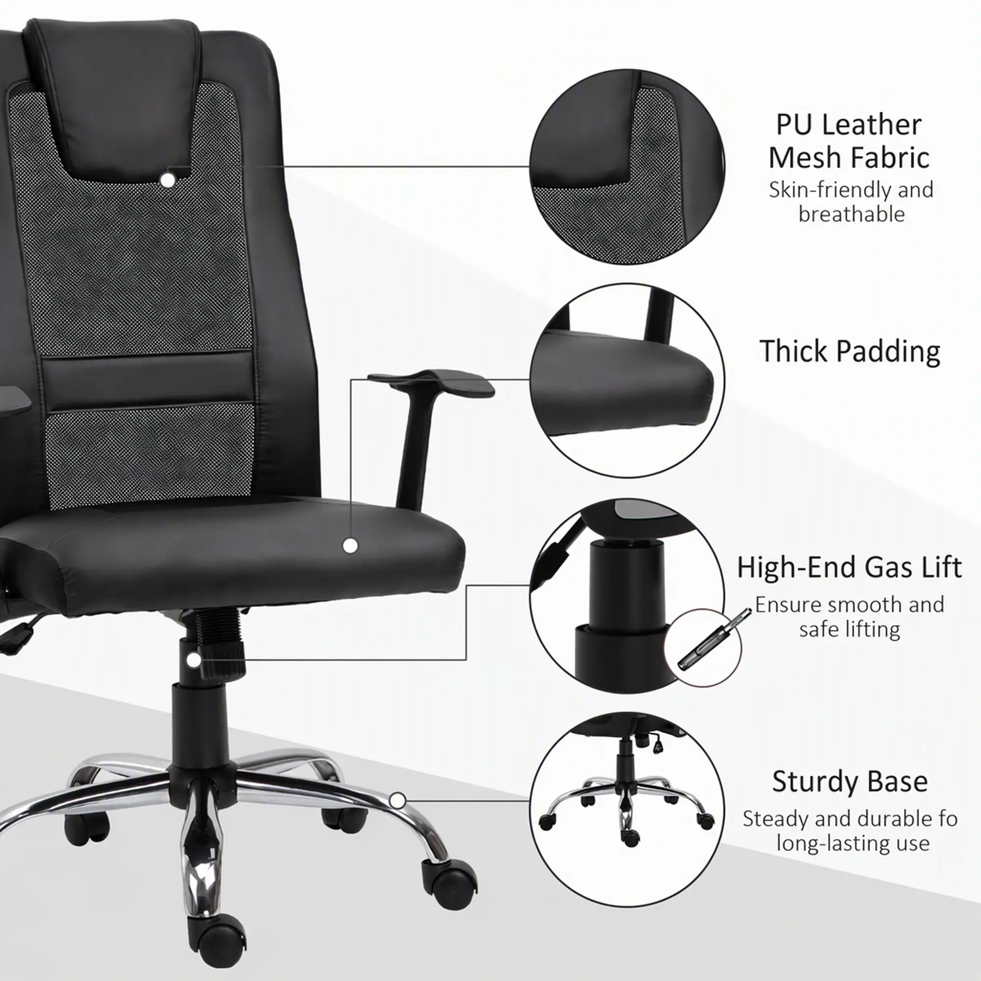 Ergonomic Office Chair, Thick Padded Headrest, Mesh Desk Chair, Tilt Function, Armrest, Black Task Chairs at Gallery Canada