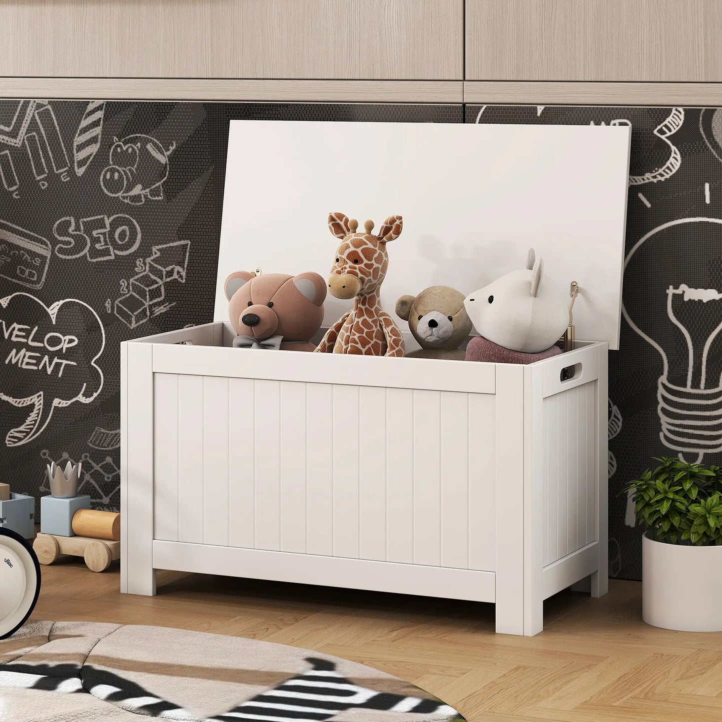 Large Storage Box, Trunk Cabinet with Lid, 2 Safety Hinges, White Storage Cabinets at Gallery Canada