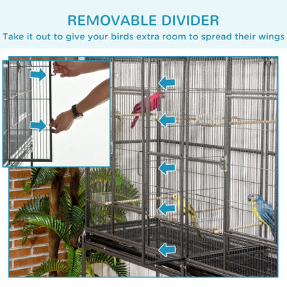 64" Extra Large Bird Cage, Rolling Metal Parrot Cage, 62.8" x 18.9" x 64.2" Bird Cages at Gallery Canada