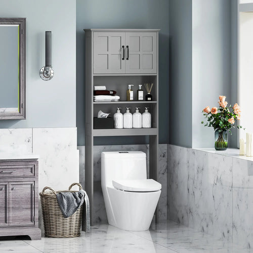 Modern Over Toilet Storage, Bathroom Cabinet with Shelves, Double Door, Grey