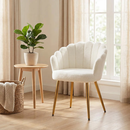 Accent Chair Petal-Back Design Modern Living Room Chair with Metal Legs Cream Accent Chairs at Gallery Canada