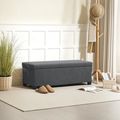 44 Inches Ottoman Storage Bench, Corduroy Lid, Grey Storage Ottomans & Benches at Gallery Canada