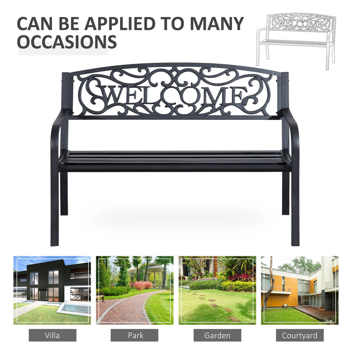 50" 2-Seater Garden Bench Patio Chair, Outdoor Furniture, Black Outdoor Benches at Gallery Canada