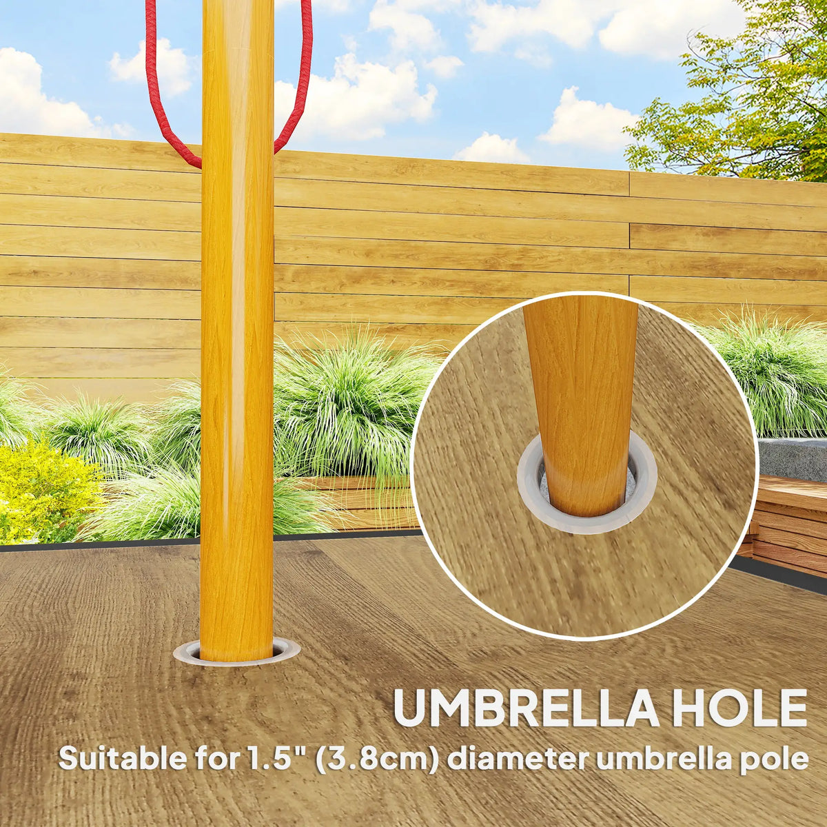 37" Garden Dining Table For 4, Square Patio Table With Umbrella Hole, Brown Patio Side Tables at Gallery Canada