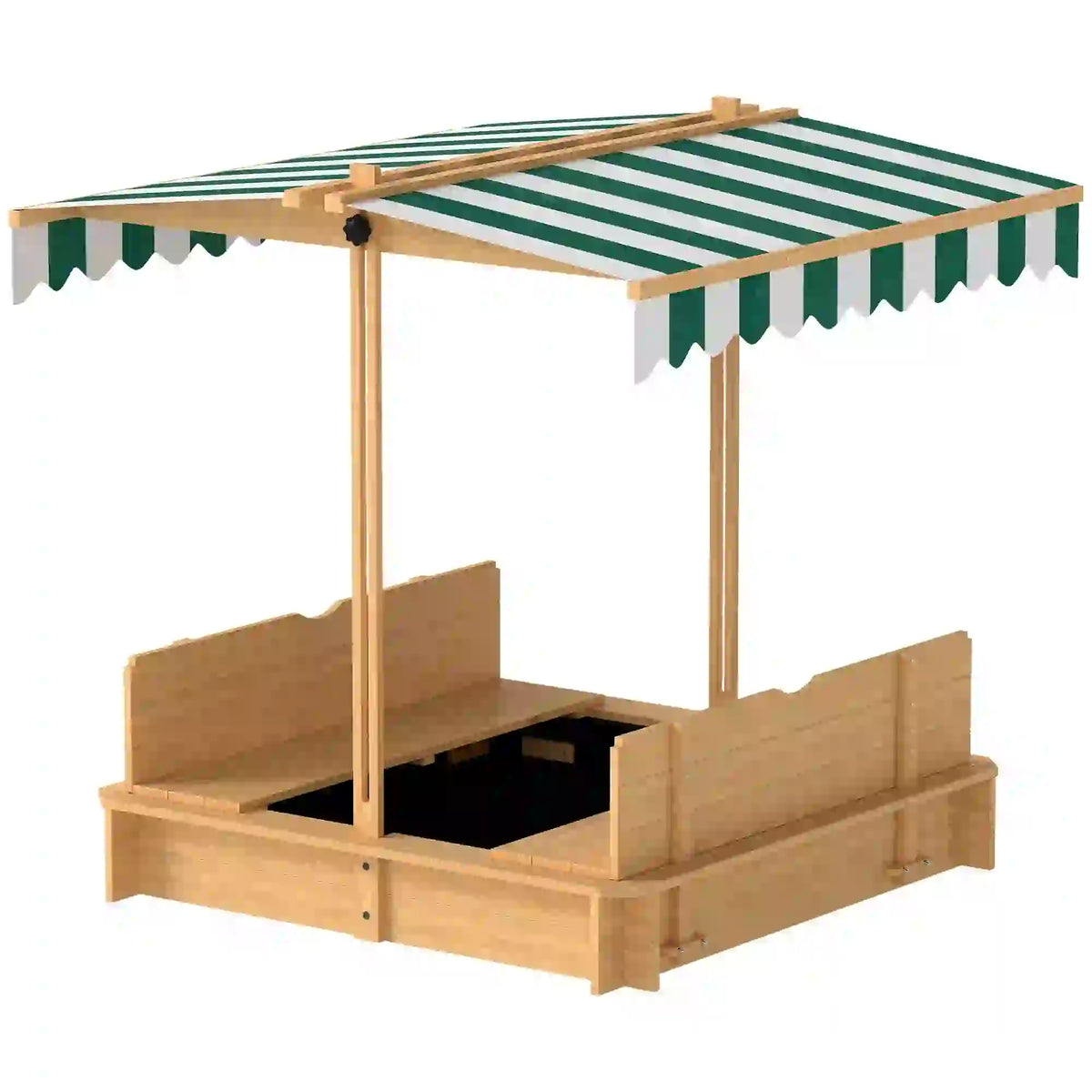 Wooden Kids Sandbox with Cover, Foldable Bench Seats, Adjustable Canopy, Light Brown Sandboxes & Accessories Light Brown, Green at Gallery Canada