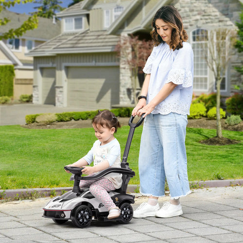 3 in 1 Ride on Push Car for Toddlers, Safety Footrest Horn, White
