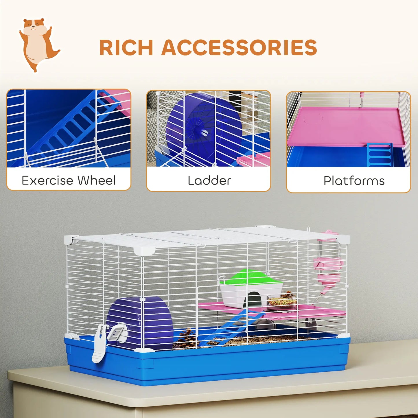 18.5" Hamster Cage With Wheel, Bottle & Dish, 2 Storey Hamster Cages at Gallery Canada