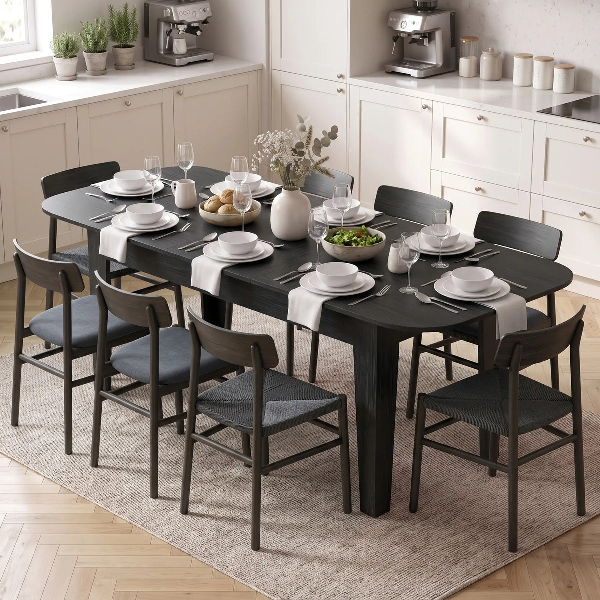 Extendable Oval Dining Table for 4-6, Farmhouse Kitchen Table, Black, Black Dining Tables at Gallery Canada
