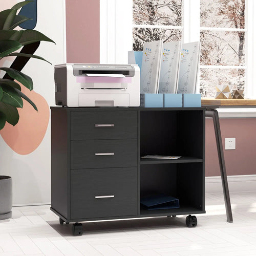 Modern Lateral Filing Cabinet, 3 Drawer, Letter and A4 Size, Black